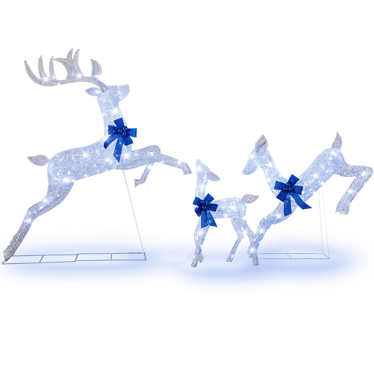 3 Pieces Lighted Christmas Reindeer Family Set with 255 Lights-White-Christmas Decorations & Accessories-DECOROLALA