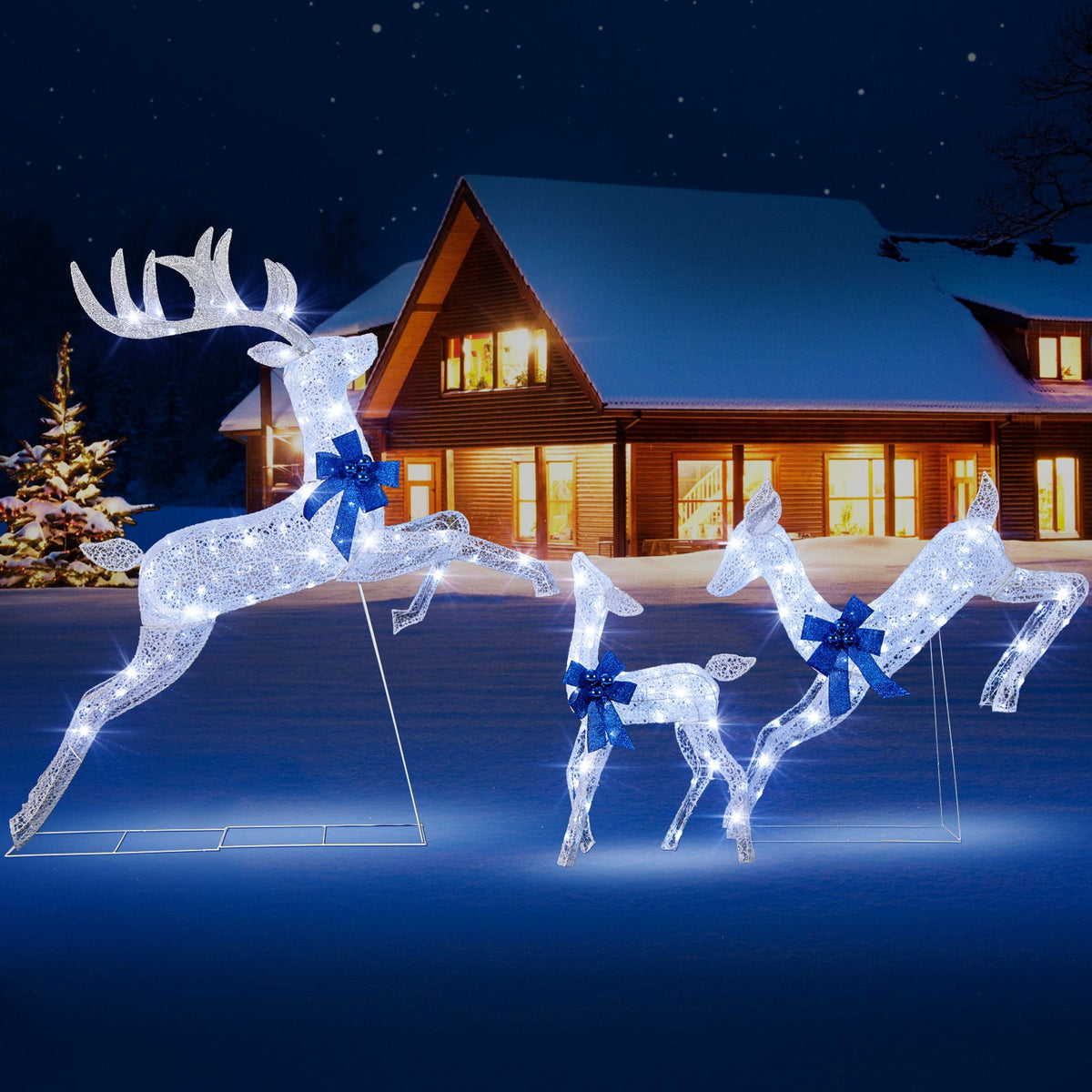 3 Pieces Lighted Christmas Reindeer Family Set with 255 Lights-White-Christmas Decorations & Accessories-DECOROLALA