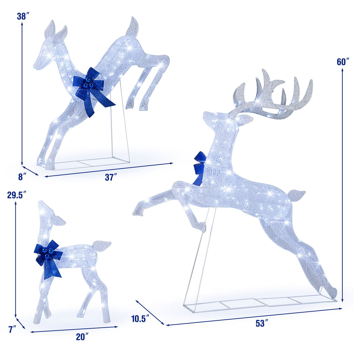 3 Pieces Lighted Christmas Reindeer Family Set with 255 Lights-White-Christmas Decorations & Accessories-DECOROLALA