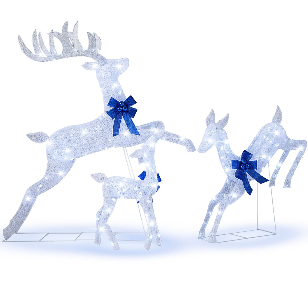 3 Pieces Lighted Christmas Reindeer Family Set with 255 Lights-White-Christmas Decorations & Accessories-DECOROLALA