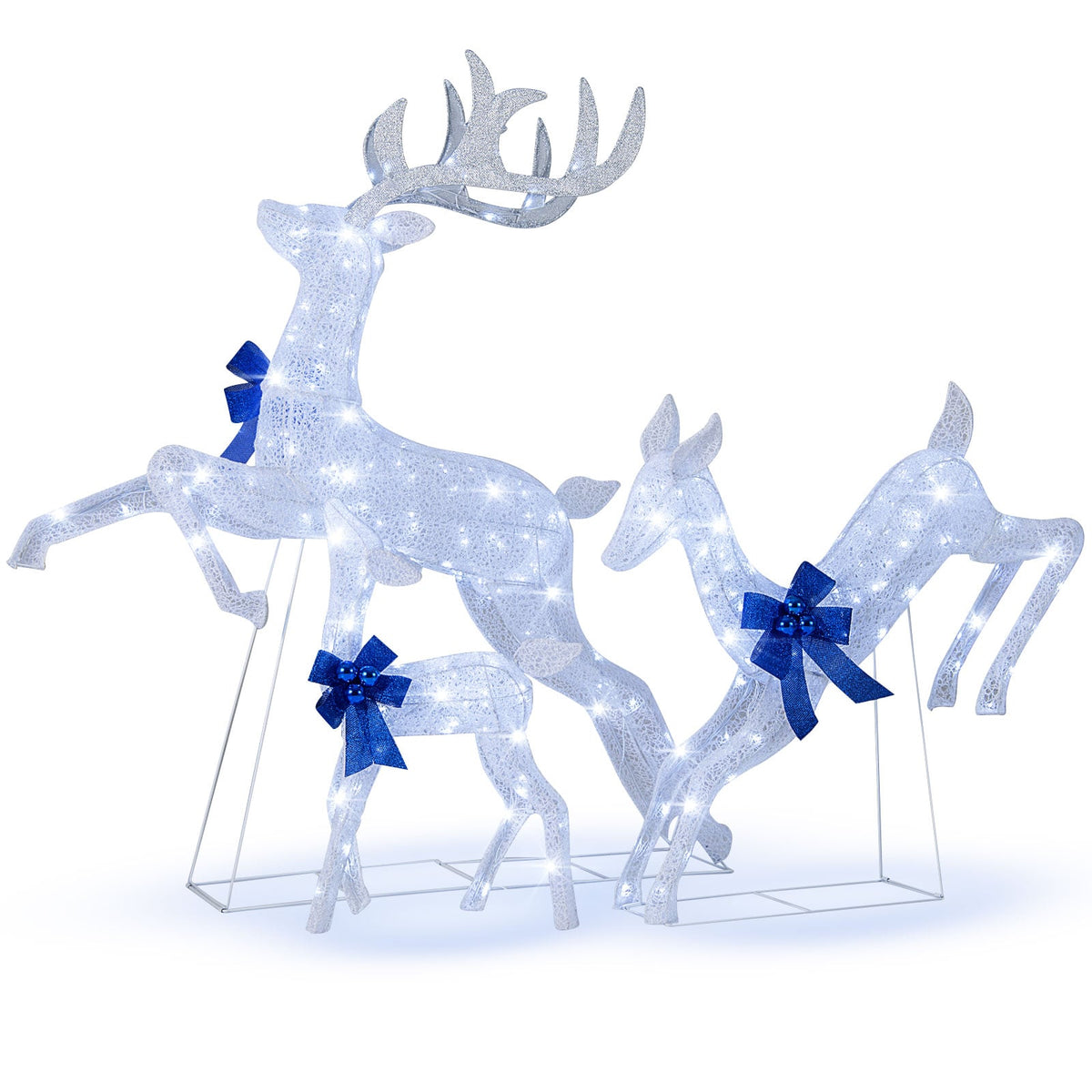 3 Pieces Lighted Christmas Reindeer Family Set with 255 Lights-White-Christmas Decorations & Accessories-DECOROLALA