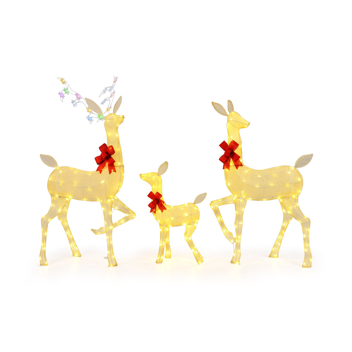 3 Pieces Lighted Family Deer Set with LED Lights and RGB Flashing Lights-Christmas Decorations & Accessories-DECOROLALA
