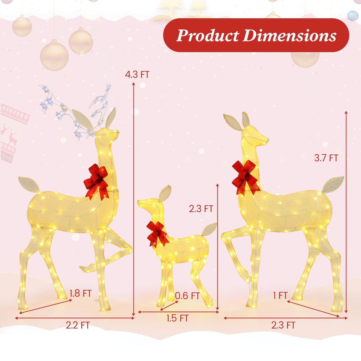 3 Pieces Lighted Family Deer Set with LED Lights and RGB Flashing Lights-Christmas Decorations & Accessories-DECOROLALA