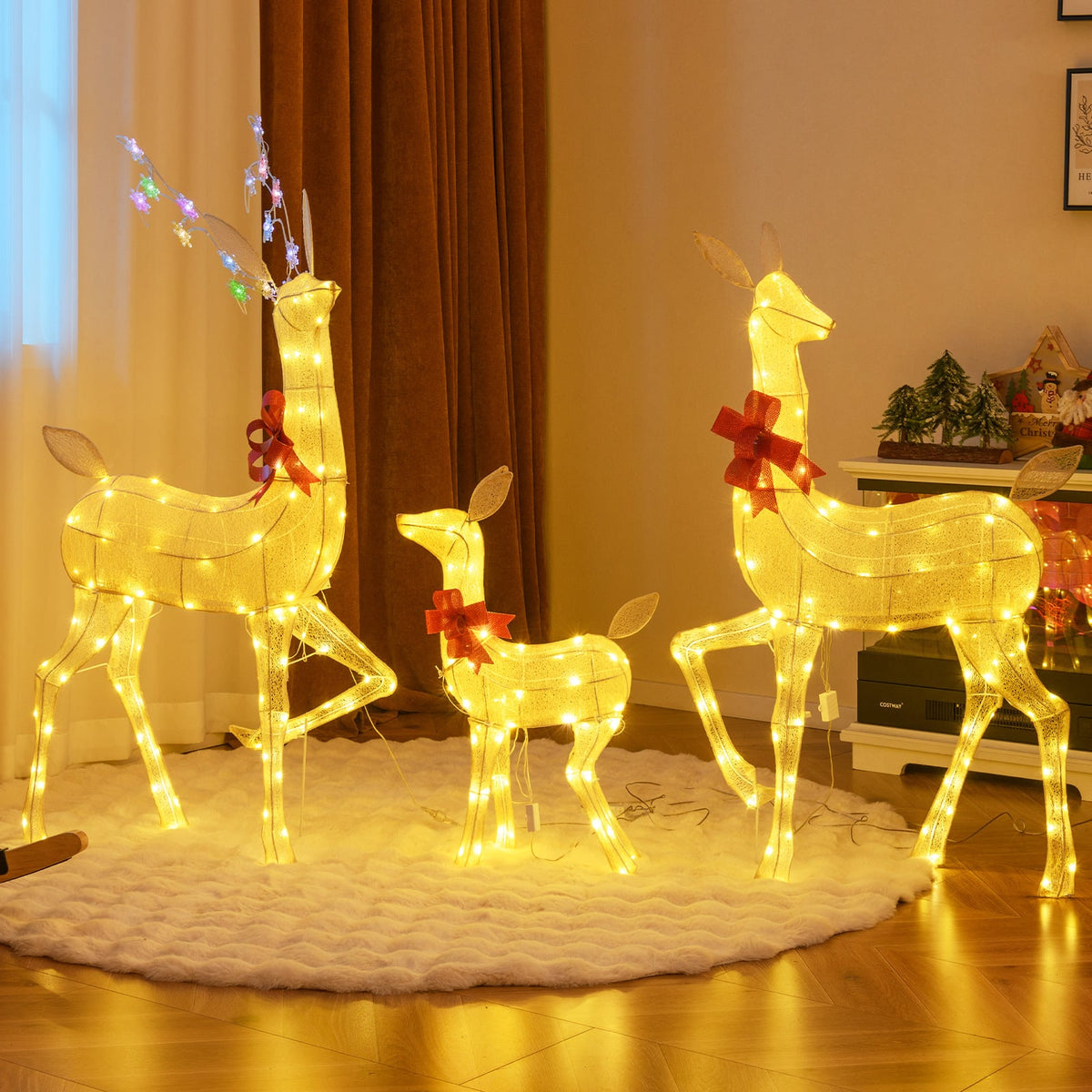 3 Pieces Lighted Family Deer Set with LED Lights and RGB Flashing Lights-Christmas Decorations & Accessories-DECOROLALA