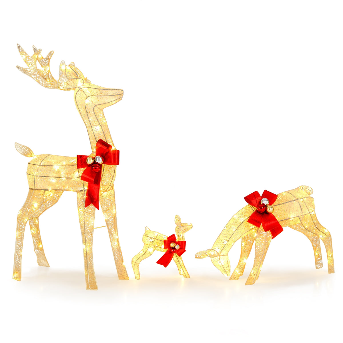 3 Pieces Lighted Reindeer Family Set with 230 LED Lights Stakes-Christmas Decorations & Accessories-DECOROLALA