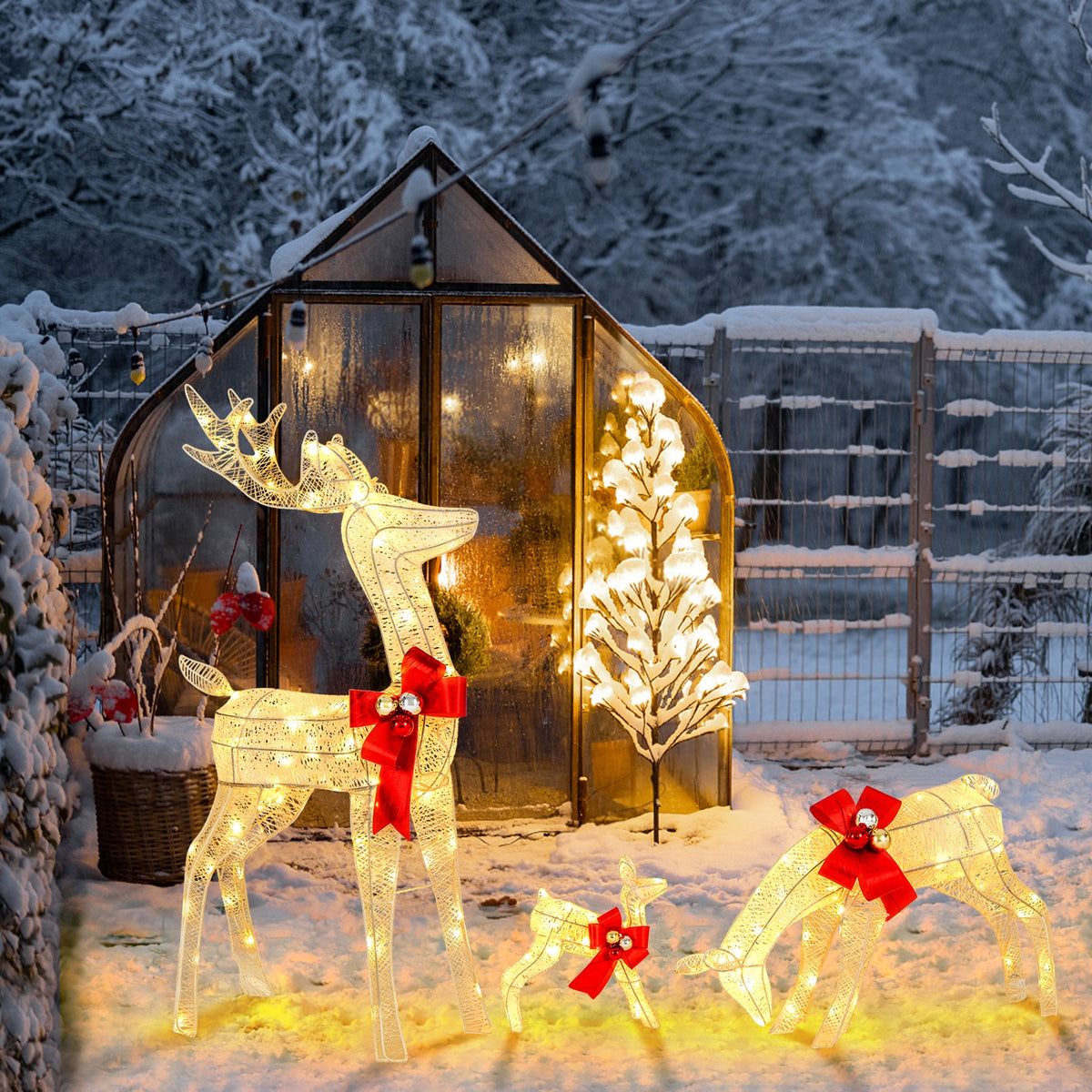 3 Pieces Lighted Reindeer Family Set with 230 LED Lights Stakes-Christmas Decorations & Accessories-DECOROLALA