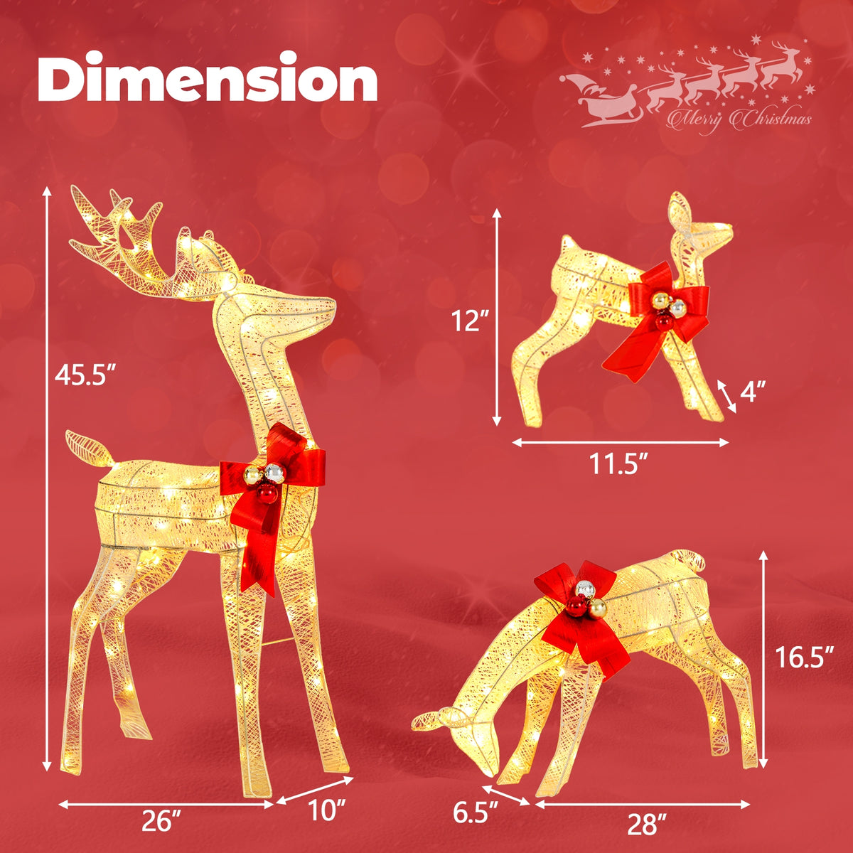 3 Pieces Lighted Reindeer Family Set with 230 LED Lights Stakes-Christmas Decorations & Accessories-DECOROLALA