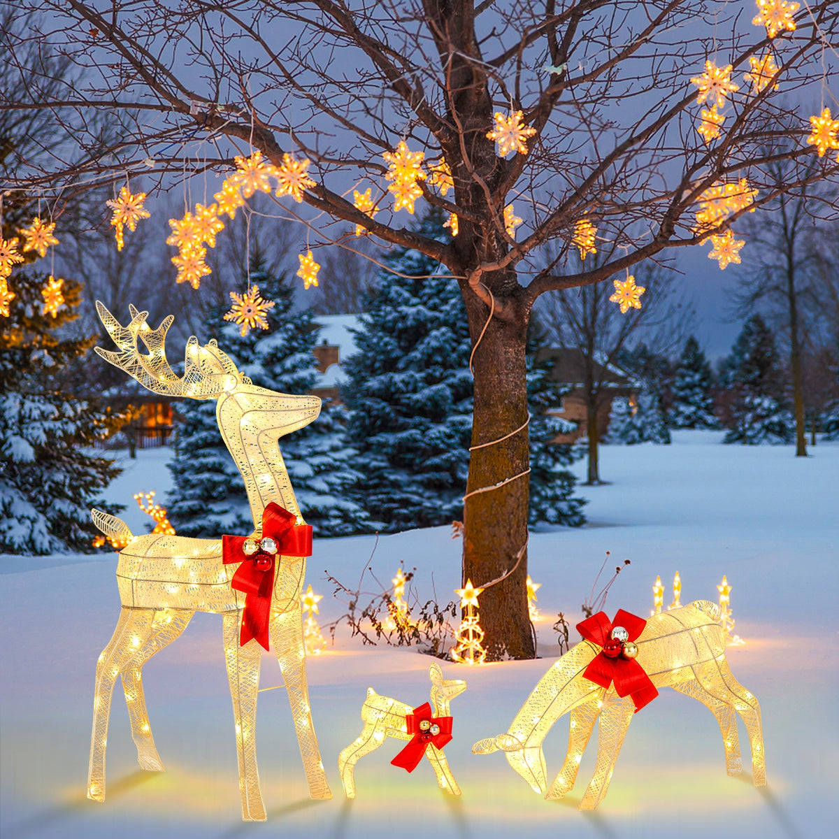 3 Pieces Lighted Reindeer Family Set with 230 LED Lights Stakes-Christmas Decorations & Accessories-DECOROLALA