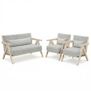 3 Pieces Living Room Furniture Set with Rubber Wood Frame-Gray-Sofas & Loveseats-DECOROLALA