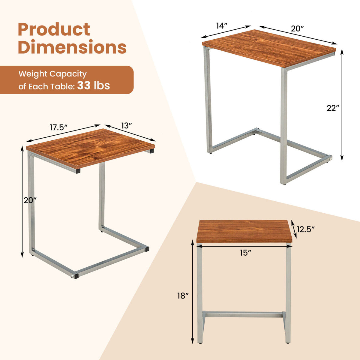 3 Pieces Multifunctional Coffee End Table Set-Brown-End & Side Tables-DECOROLALA
