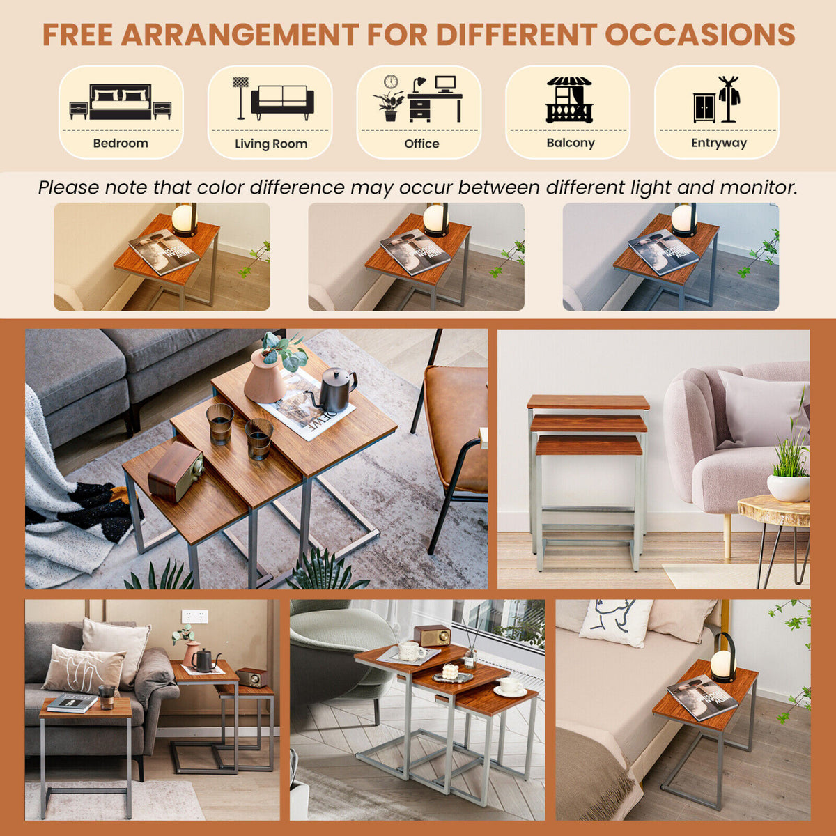 3 Pieces Multifunctional Coffee End Table Set-Brown-End & Side Tables-DECOROLALA