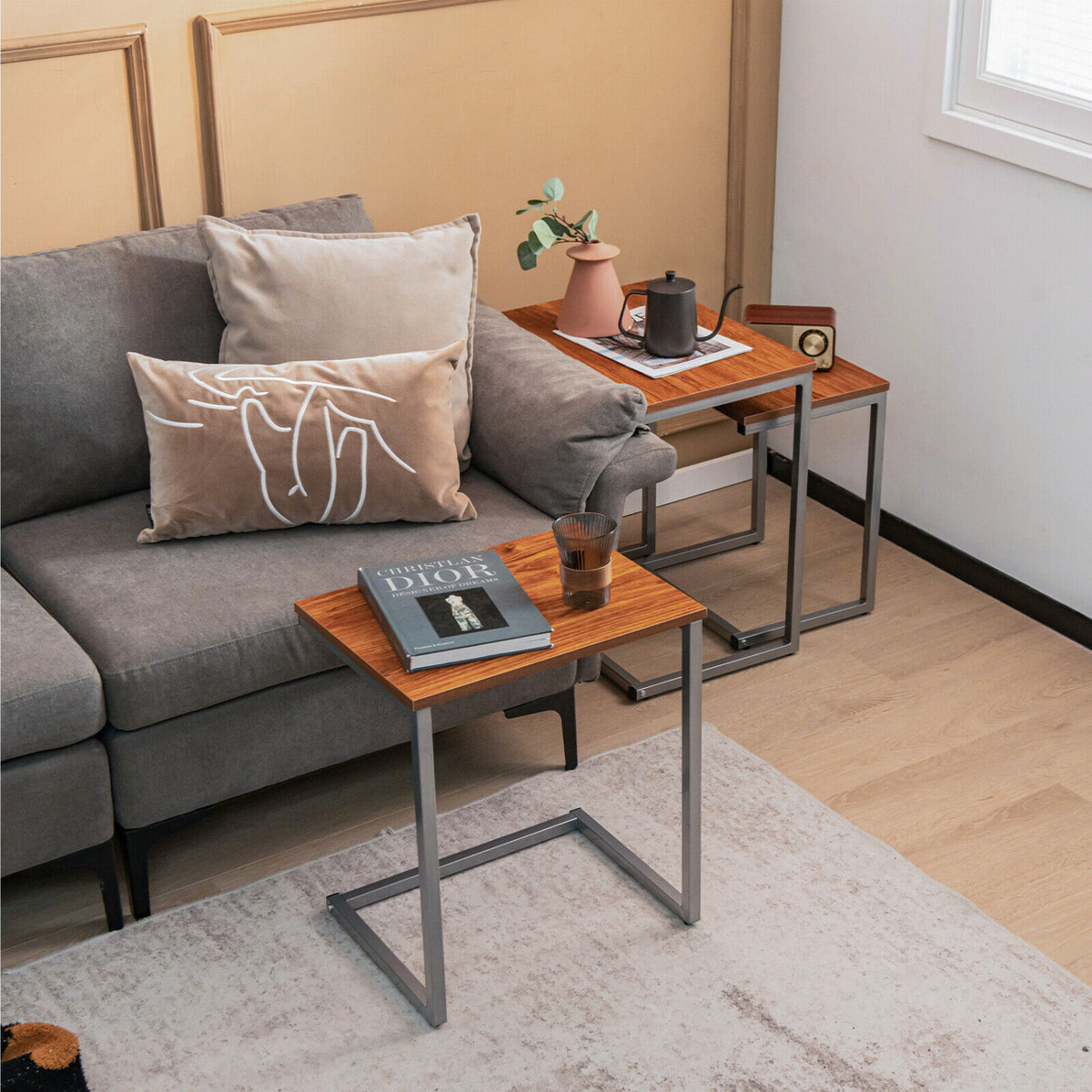3 Pieces Multifunctional Coffee End Table Set-Brown-End & Side Tables-DECOROLALA