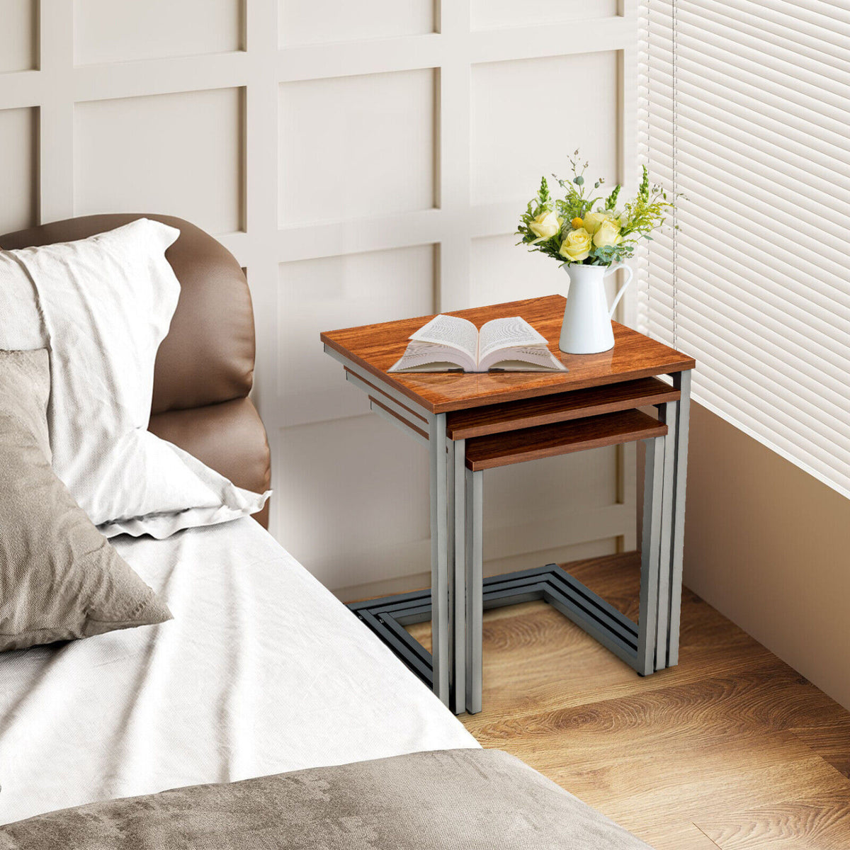 3 Pieces Multifunctional Coffee End Table Set-Brown-End & Side Tables-DECOROLALA