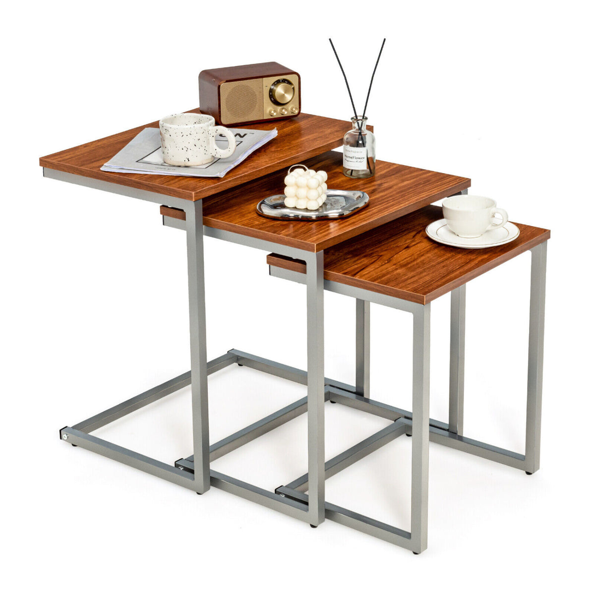 3 Pieces Multifunctional Coffee End Table Set-Brown-End & Side Tables-DECOROLALA