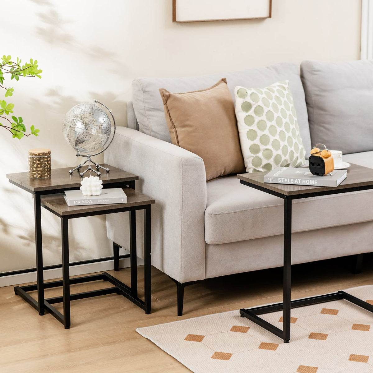3 Pieces Multifunctional Coffee End Table Set-Oak-End & Side Tables-DECOROLALA