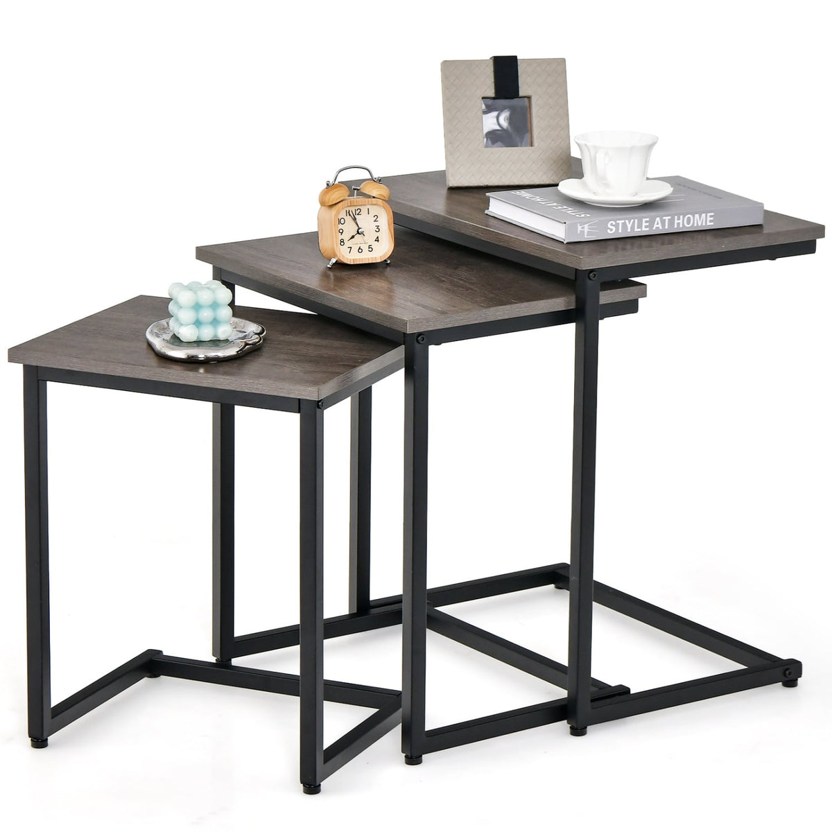 3 Pieces Multifunctional Coffee End Table Set-Oak-End & Side Tables-DECOROLALA