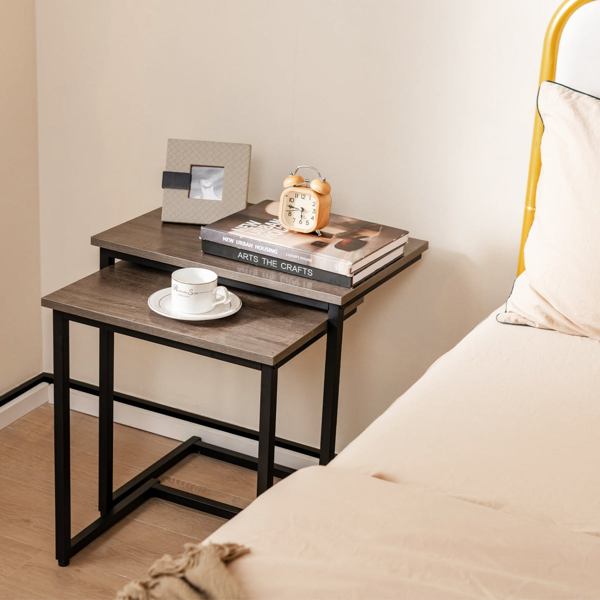 3 Pieces Multifunctional Coffee End Table Set-Oak-End & Side Tables-DECOROLALA