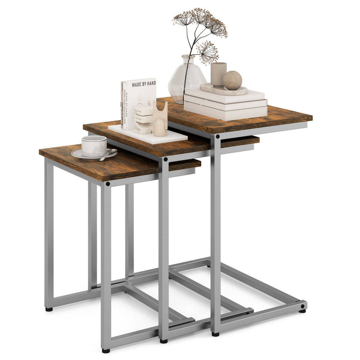 3 Pieces Multifunctional Coffee End Table Set-Rustic Brown-End & Side Tables-DECOROLALA