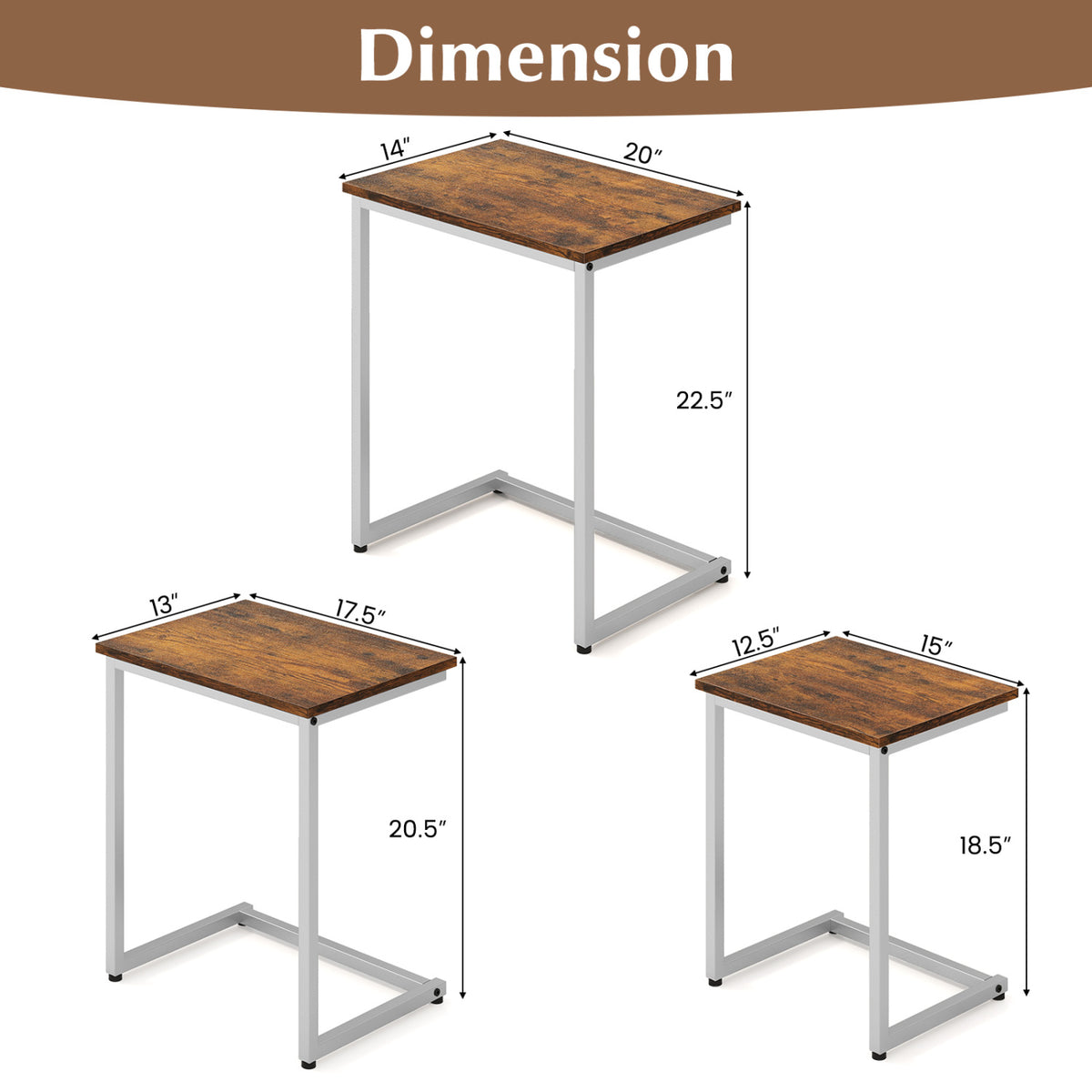 3 Pieces Multifunctional Coffee End Table Set-Rustic Brown-End & Side Tables-DECOROLALA