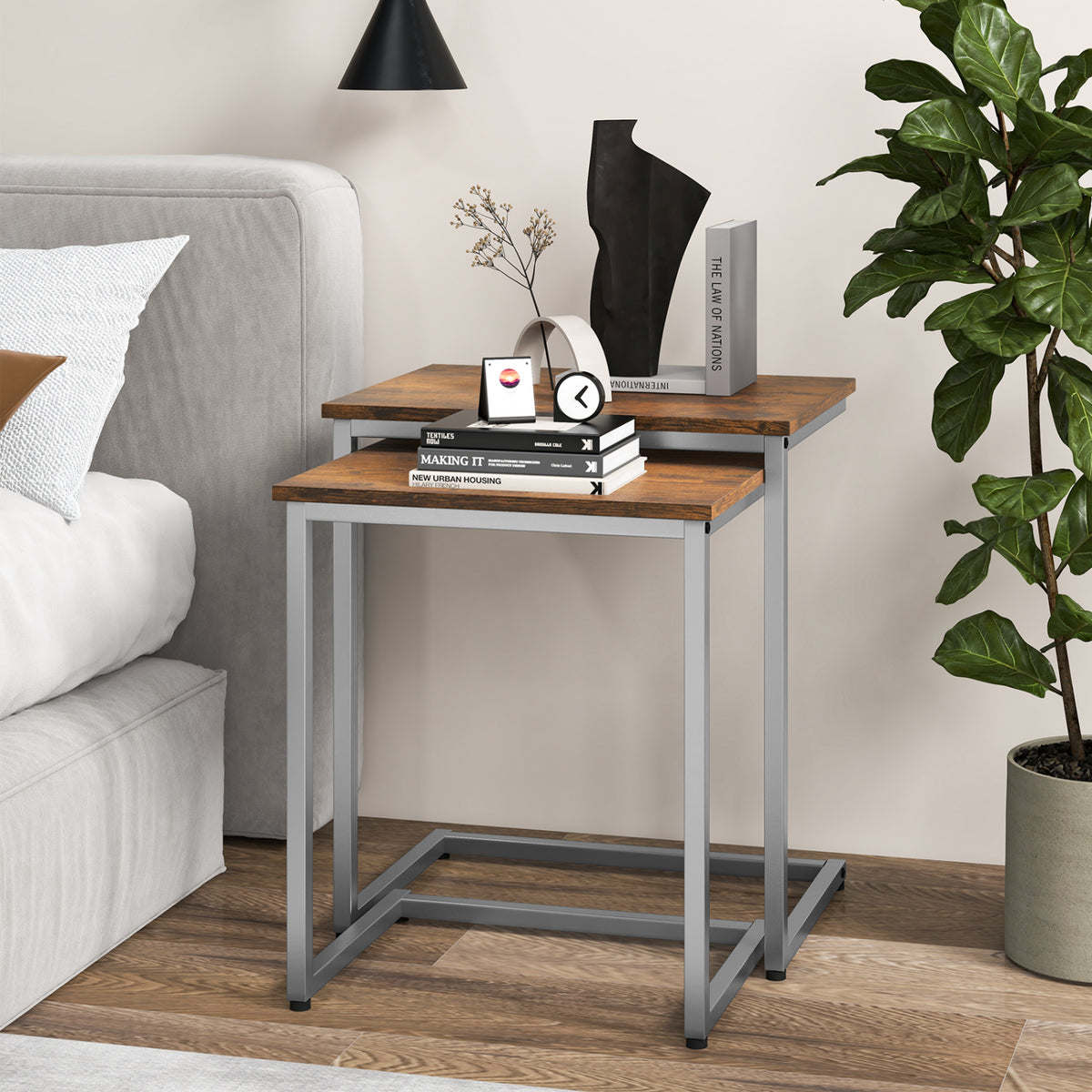 3 Pieces Multifunctional Coffee End Table Set-Rustic Brown-End & Side Tables-DECOROLALA
