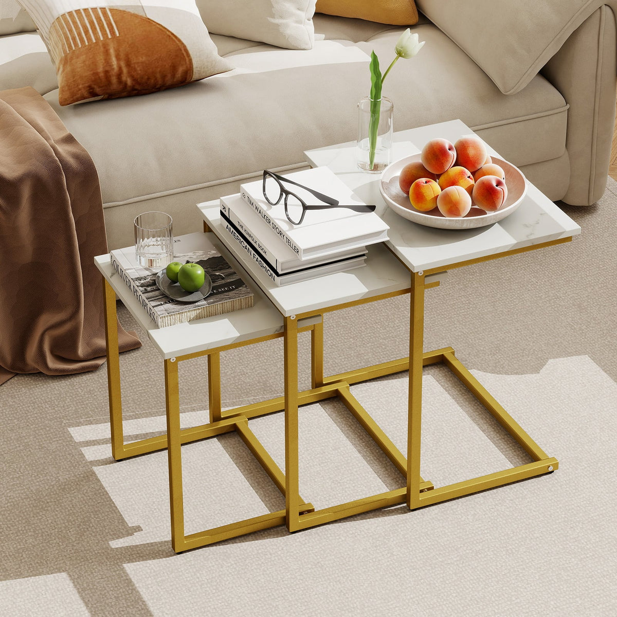 3 Pieces Multifunctional Coffee End Table Set-White-End & Side Tables-DECOROLALA