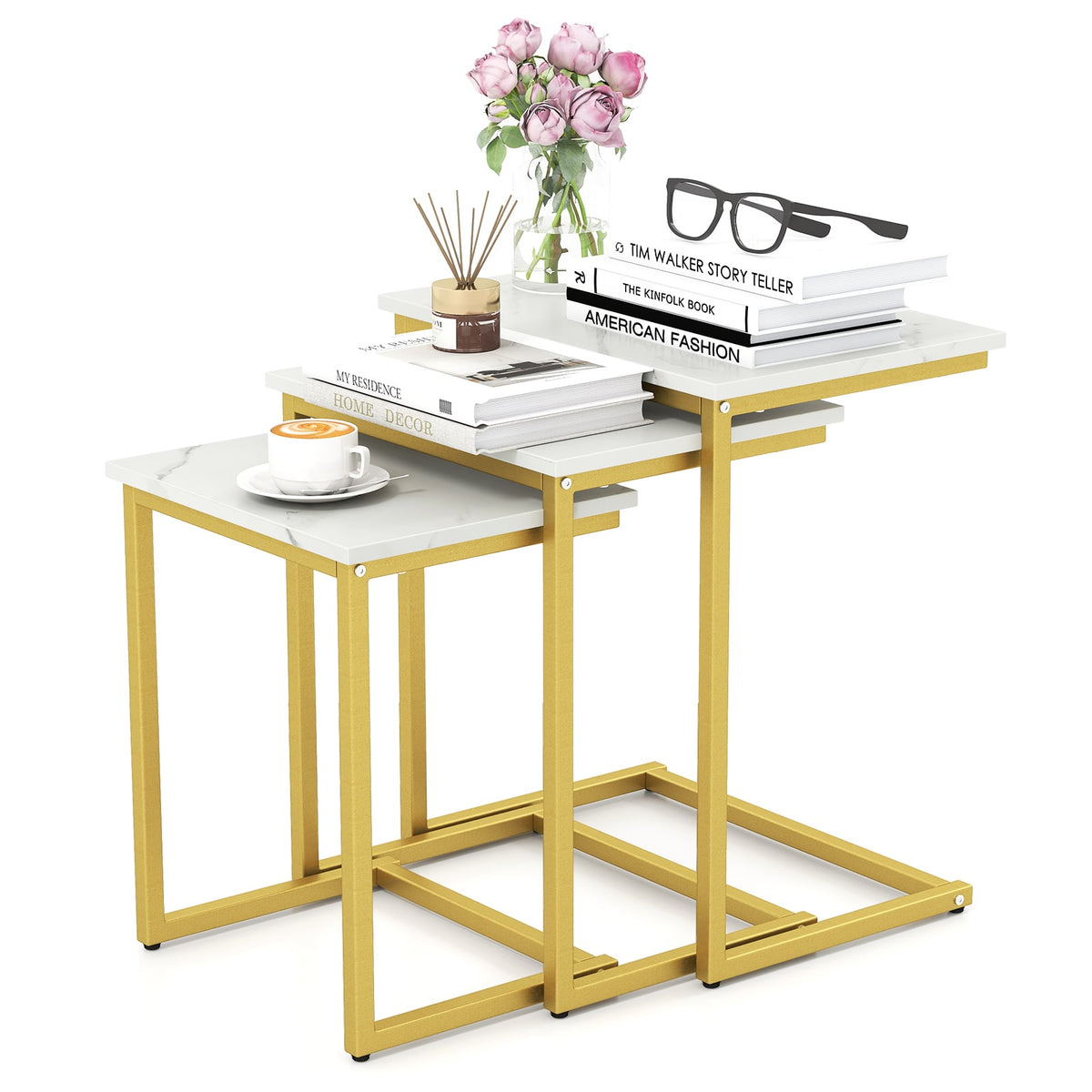 3 Pieces Multifunctional Coffee End Table Set-White-End & Side Tables-DECOROLALA
