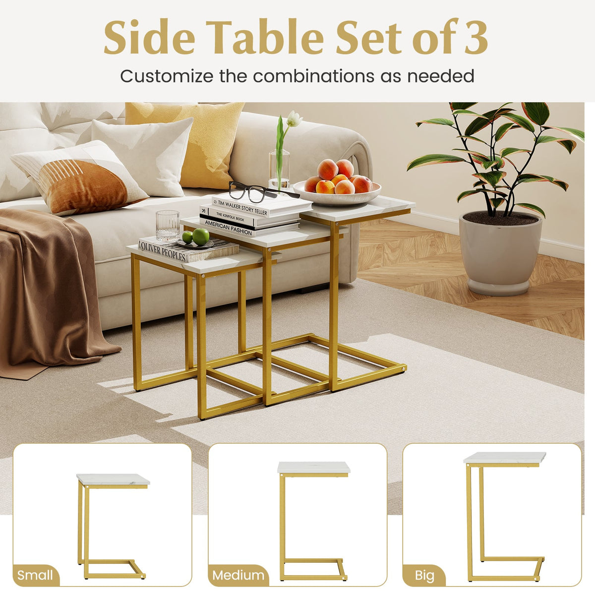 3 Pieces Multifunctional Coffee End Table Set-White-End & Side Tables-DECOROLALA