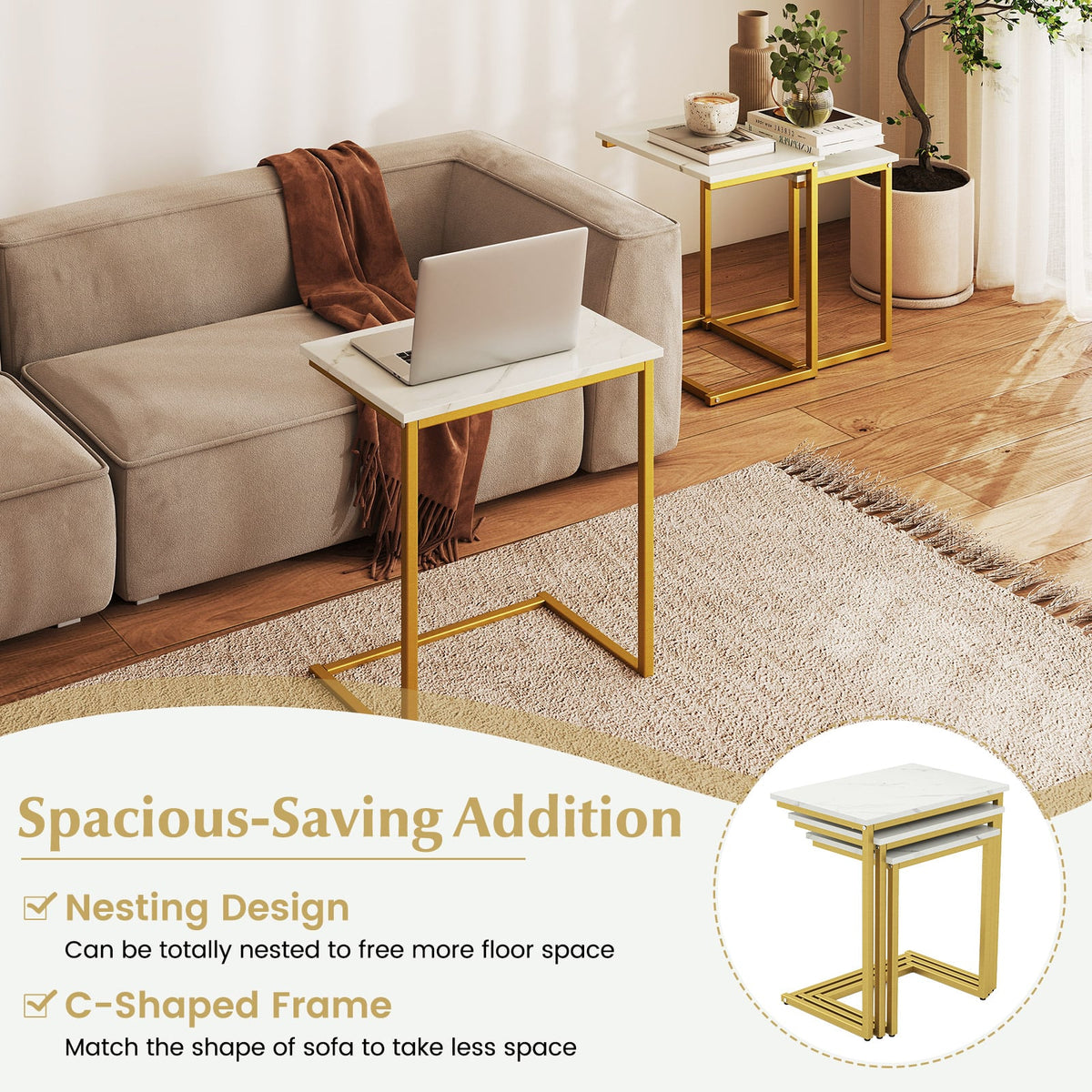 3 Pieces Multifunctional Coffee End Table Set-White-End & Side Tables-DECOROLALA