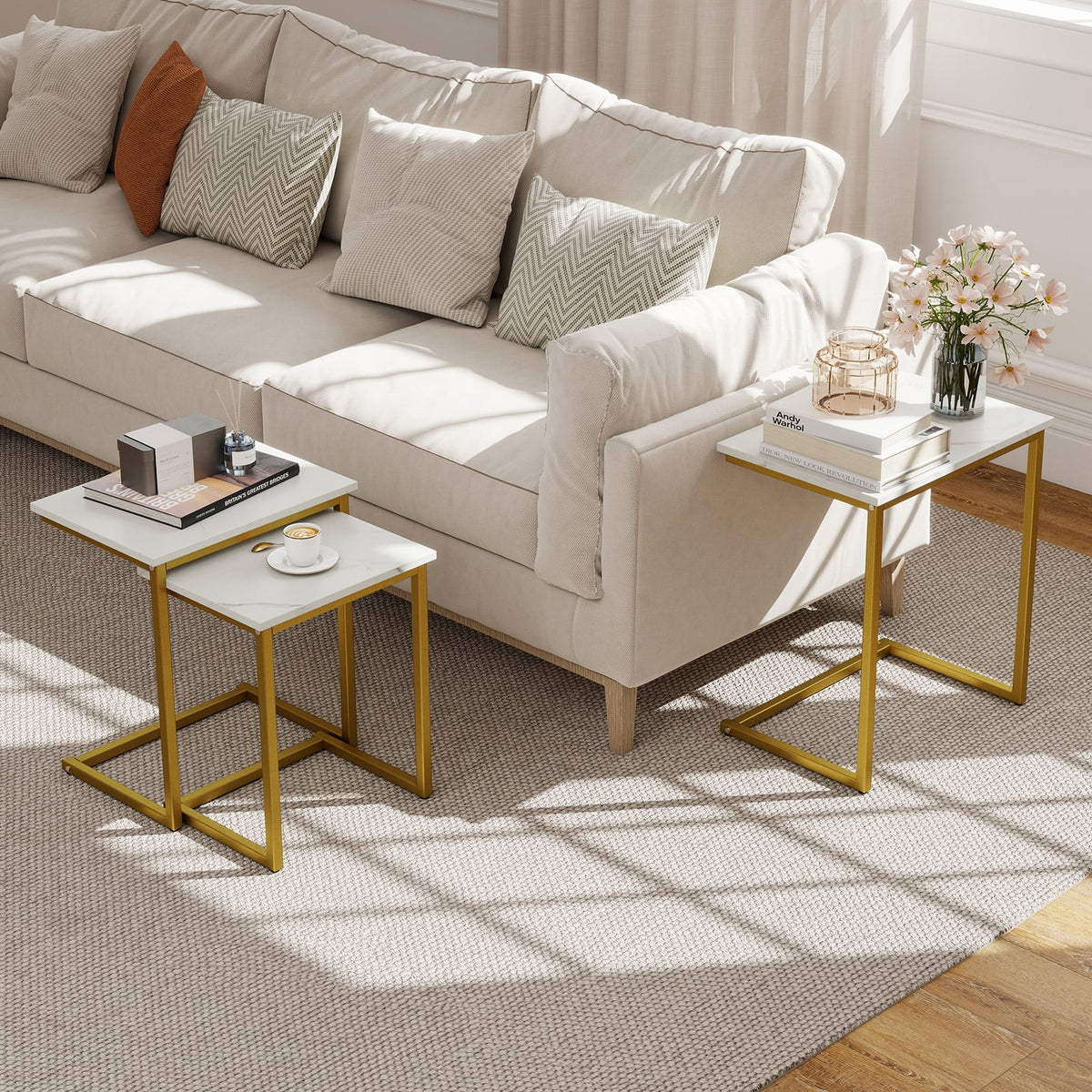 3 Pieces Multifunctional Coffee End Table Set-White-End & Side Tables-DECOROLALA