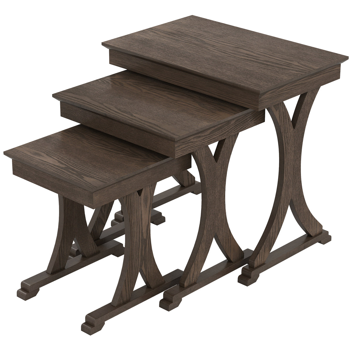 3 Pieces Nesting Coffee Table Side Table with Solid Rubber Wood Legs-Brown-End & Side Tables-DECOROLALA