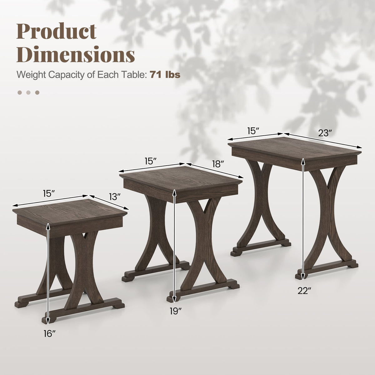 3 Pieces Nesting Coffee Table Side Table with Solid Rubber Wood Legs-Brown-End & Side Tables-DECOROLALA