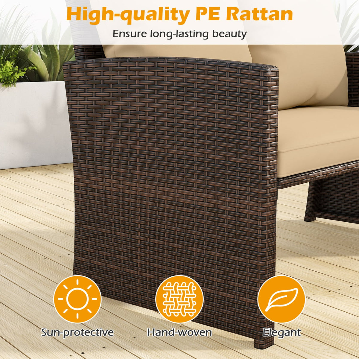 3 Pieces Outdoor Patio PE Wicker Furniture Set with Cushions-Beige-Patio Conversation Sets-DECOROLALA