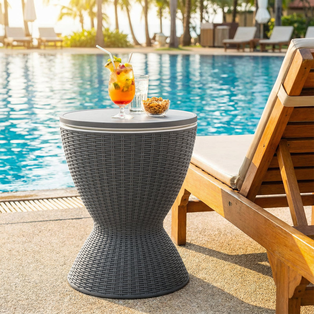 3 Pieces Outdoor Rattan Bar Table with Extendable Tabletop-Gray-Patio Coffee Tables-DECOROLALA