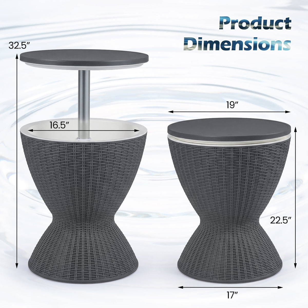 3 Pieces Outdoor Rattan Bar Table with Extendable Tabletop-Gray-Patio Coffee Tables-DECOROLALA