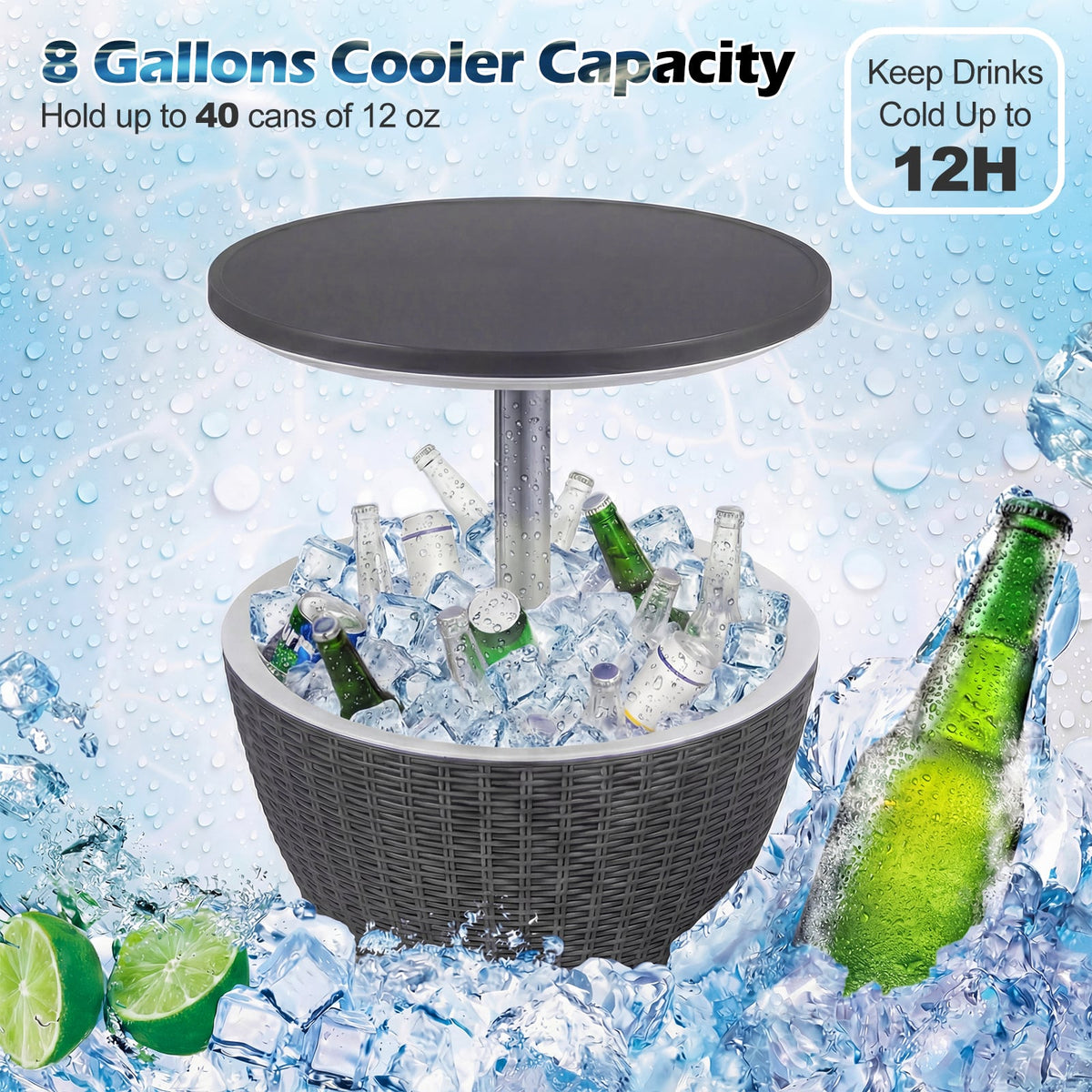 3 Pieces Outdoor Rattan Bar Table with Extendable Tabletop-Gray-Patio Coffee Tables-DECOROLALA