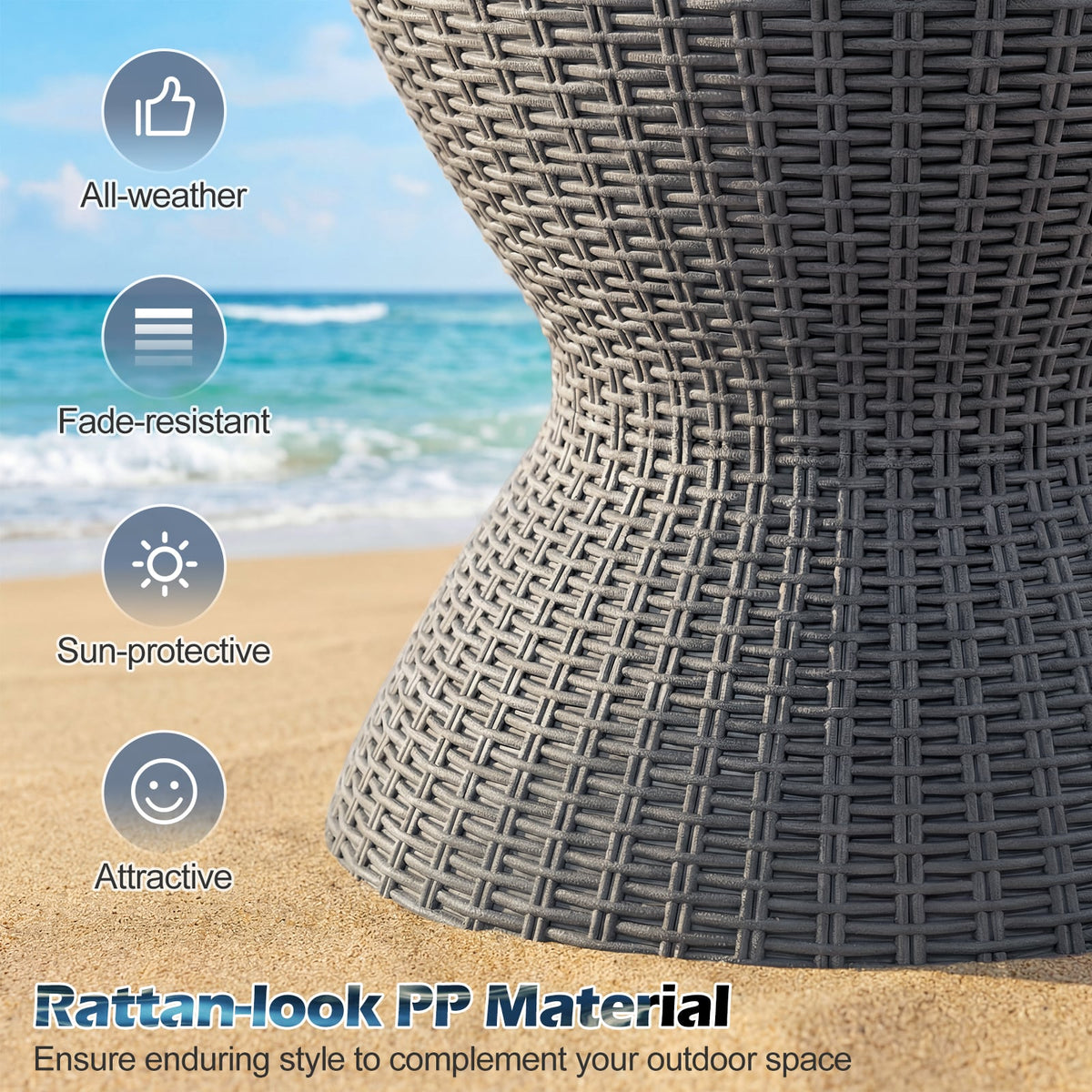 3 Pieces Outdoor Rattan Bar Table with Extendable Tabletop-Gray-Patio Coffee Tables-DECOROLALA