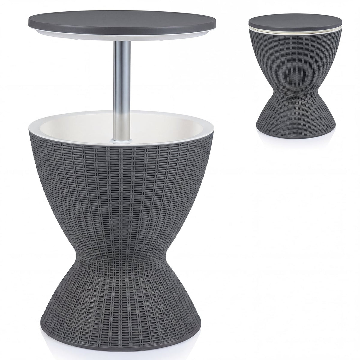 3 Pieces Outdoor Rattan Bar Table with Extendable Tabletop-Gray-Patio Coffee Tables-DECOROLALA