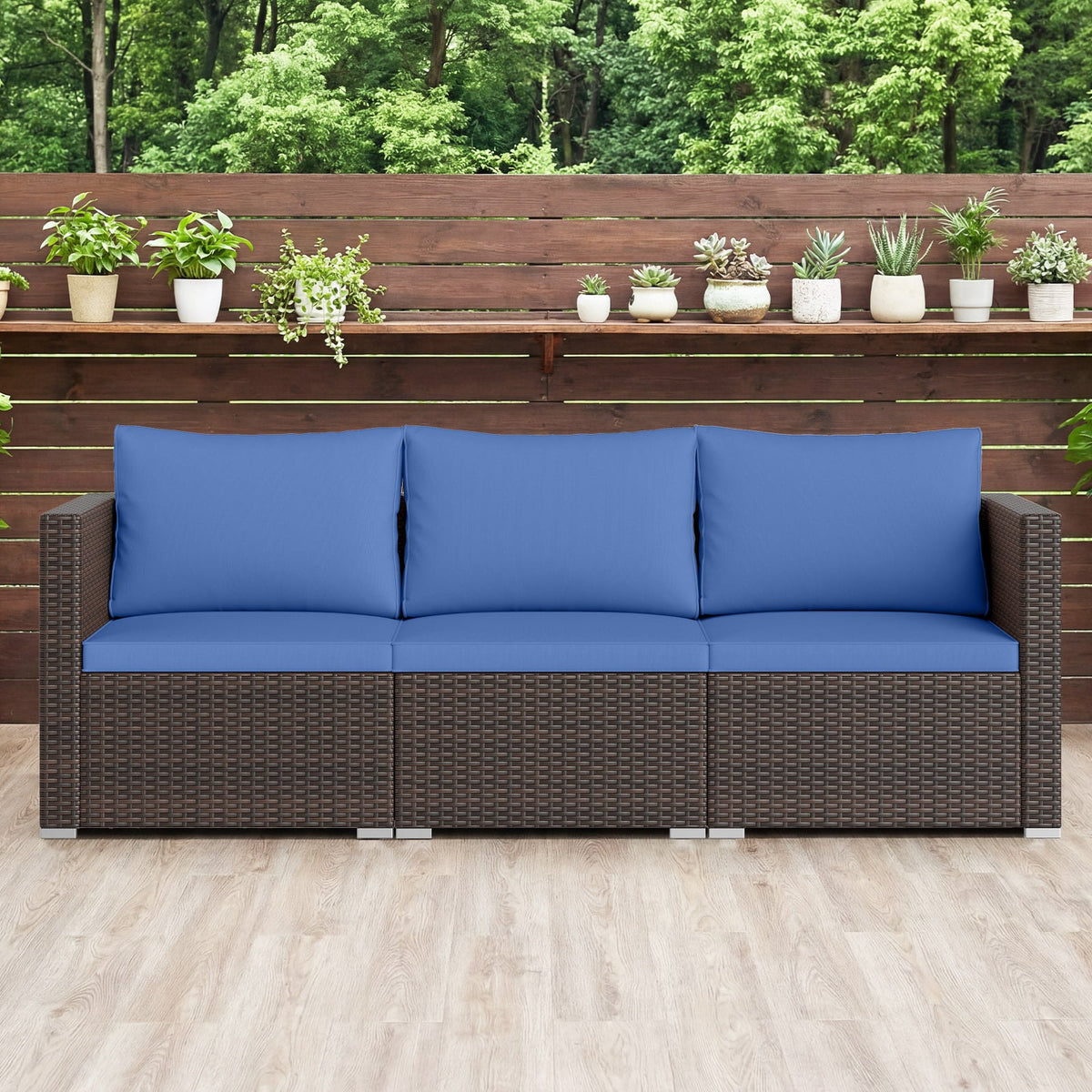 3 Pieces Outdoor Sectional Sofa Set with Soft Cushions-Navy-Outdoor Sectional Sofas-DECOROLALA