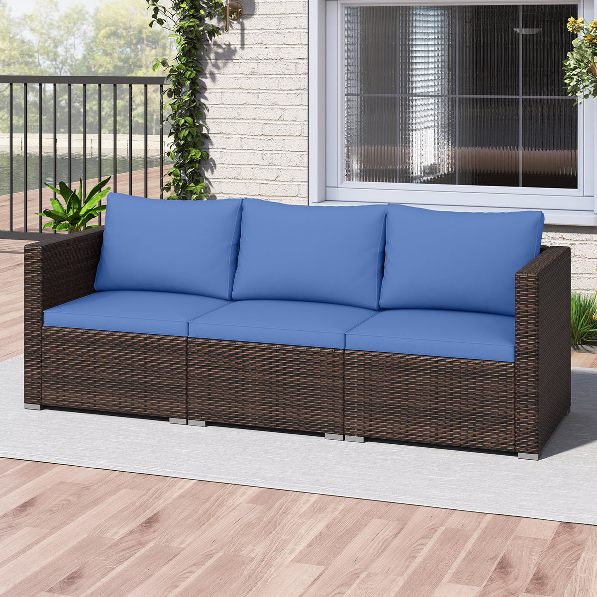 3 Pieces Outdoor Sectional Sofa Set with Soft Cushions-Navy-Outdoor Sectional Sofas-DECOROLALA