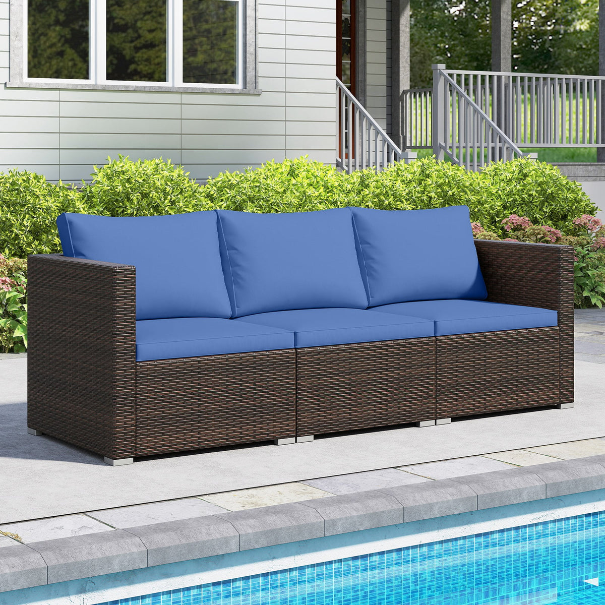 3 Pieces Outdoor Sectional Sofa Set with Soft Cushions-Navy-Outdoor Sectional Sofas-DECOROLALA