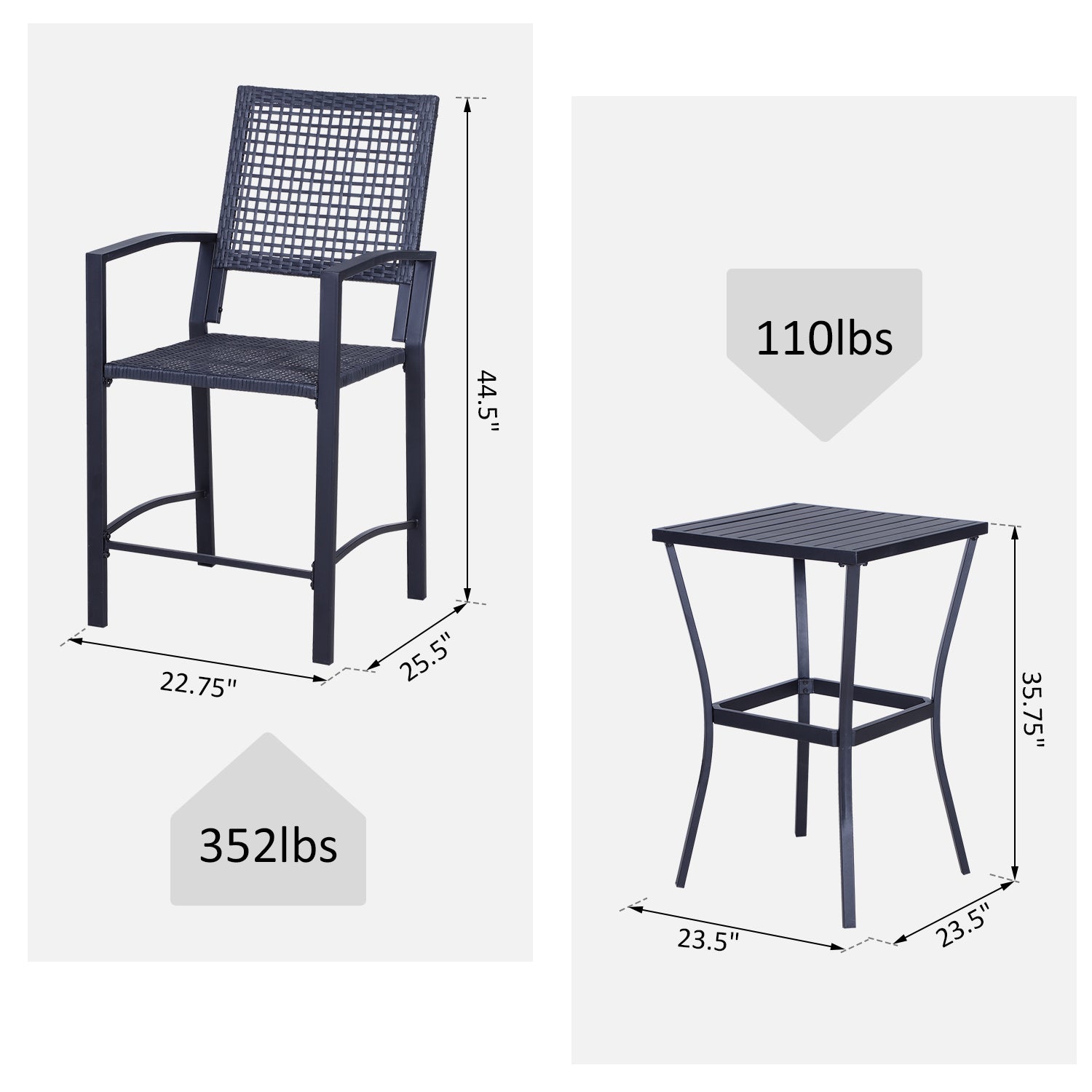3 Pieces Outdoor Wicker Bar Set, Classic Bistro Bar Set Garden Rattan Style Patio Bar Table & High Chairs w/ Cushions Home Bar Furniture, Cream White-DECOROLALA