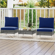 3 Pieces PE Rattan Conversation Chairs with Tempered Glass Coffee Table for Garden Porch-Navy-Patio Conversation Sets-DECOROLALA