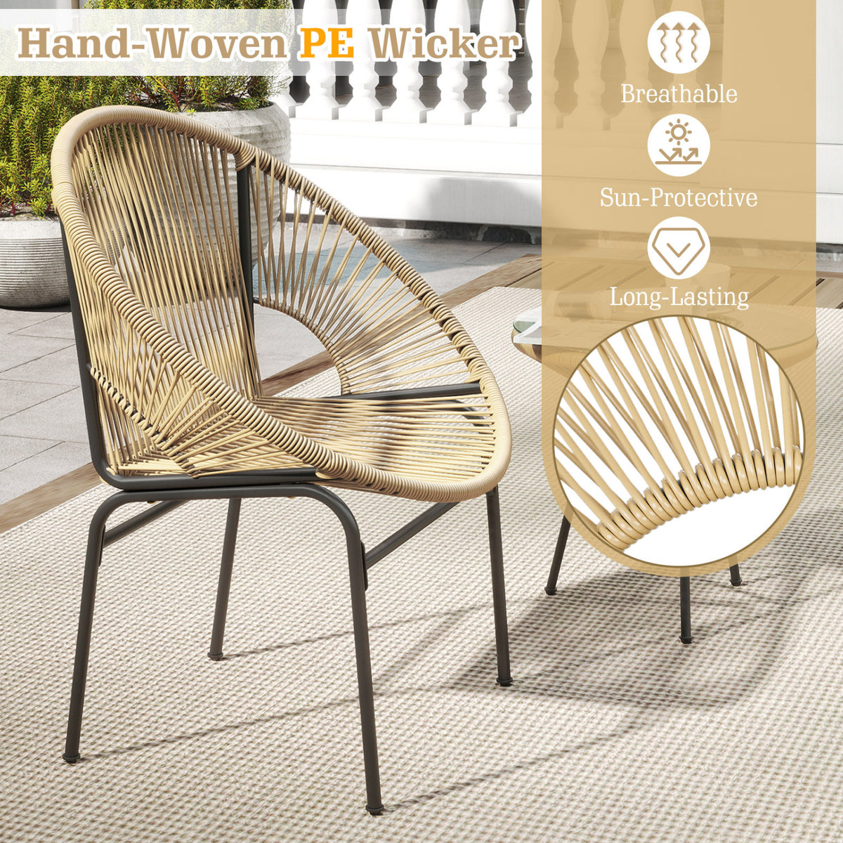 3 Pieces Patio Acapulco Furniture Bistro Set with Glass Table-Brown-Patio Conversation Sets-DECOROLALA