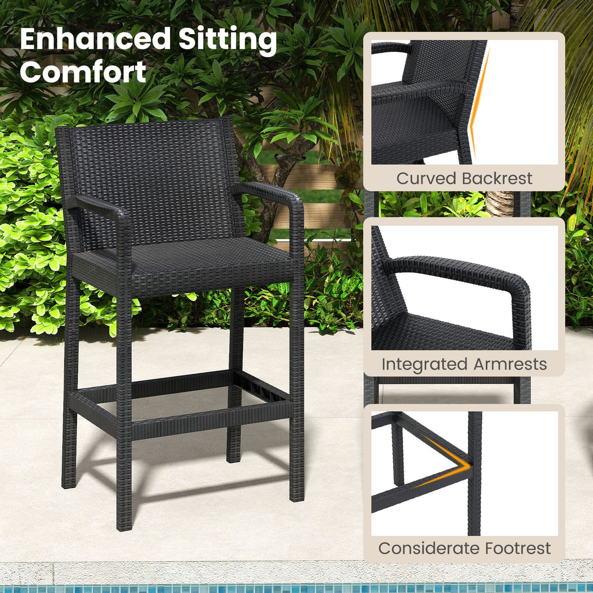 3 Pieces Patio Bar Set with 2 Stools and 1 Bar Table-Black-Outdoor Bar Furniture-DECOROLALA