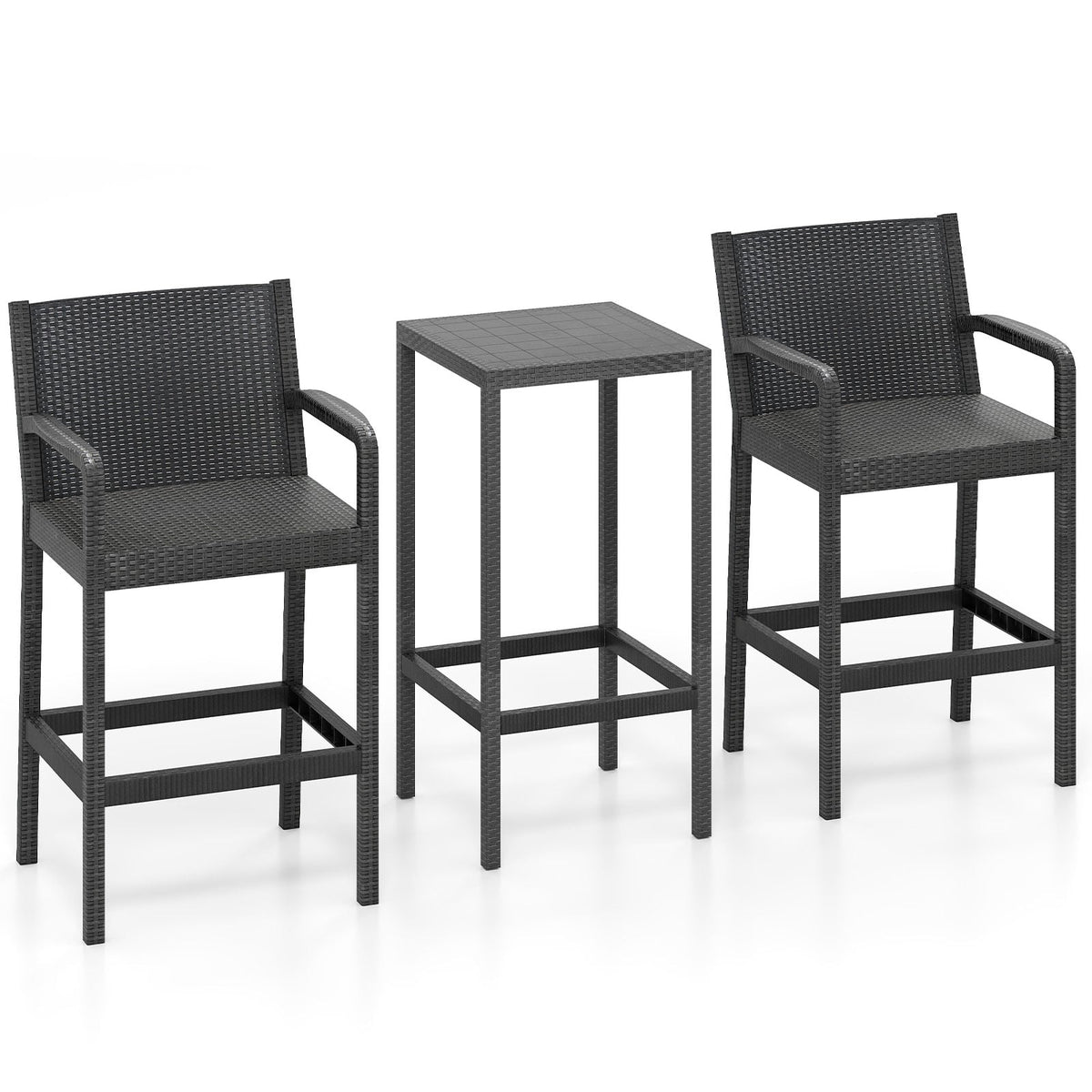 3 Pieces Patio Bar Set with 2 Stools and 1 Bar Table-Black-Outdoor Bar Furniture-DECOROLALA