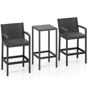 3 Pieces Patio Bar Set with 2 Stools and 1 Bar Table-Black-Outdoor Bar Furniture-DECOROLALA