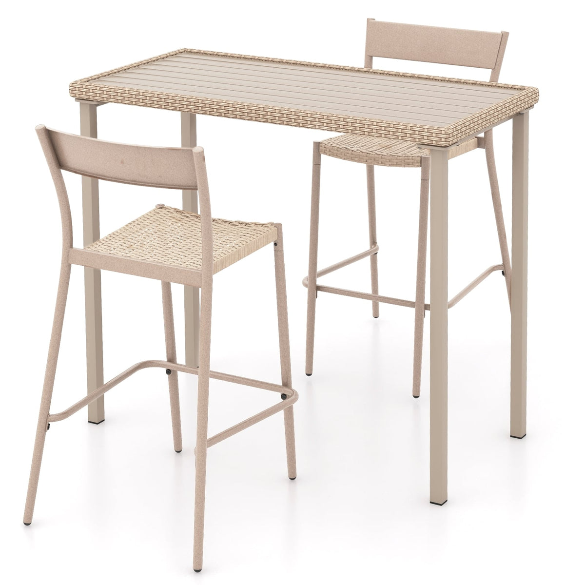 3 Pieces Patio Bar Table Set with Height Table and 2 Armless Chairs-Outdoor Bar Furniture-DECOROLALA