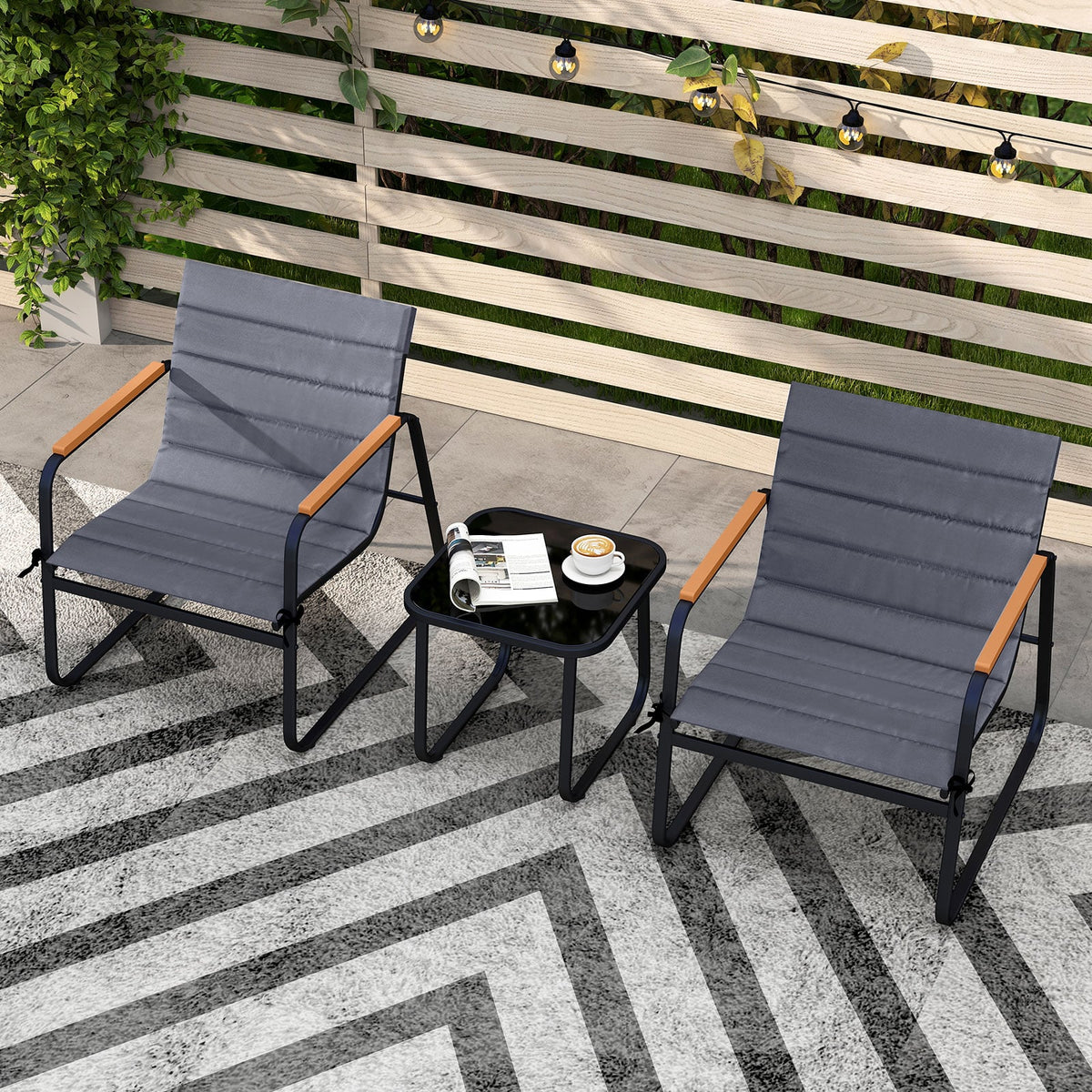 3 Pieces Patio Bistro Set Outdoor Fabric Conversation Set-Gray-Patio Conversation Sets-DECOROLALA