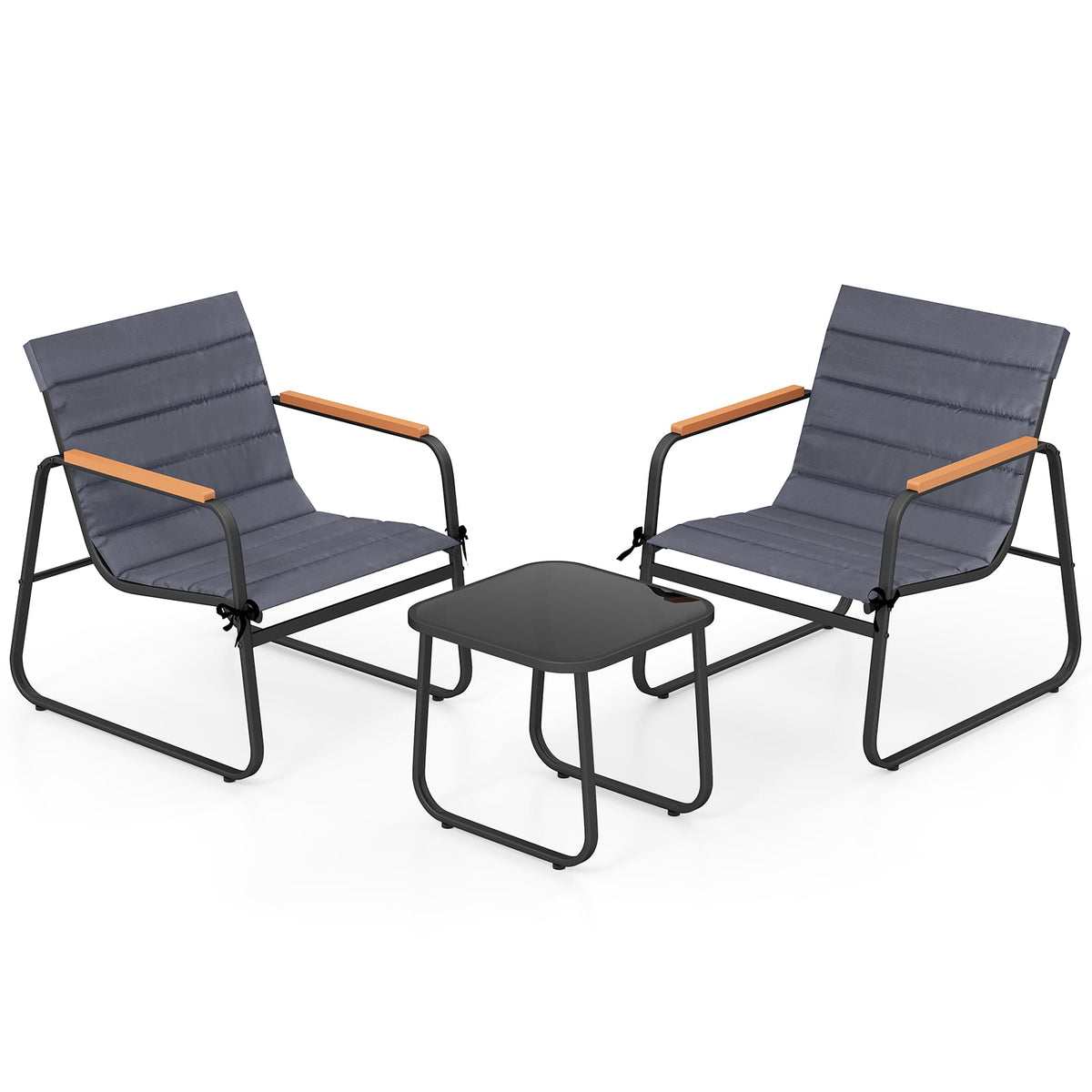 3 Pieces Patio Bistro Set Outdoor Fabric Conversation Set-Gray-Patio Conversation Sets-DECOROLALA