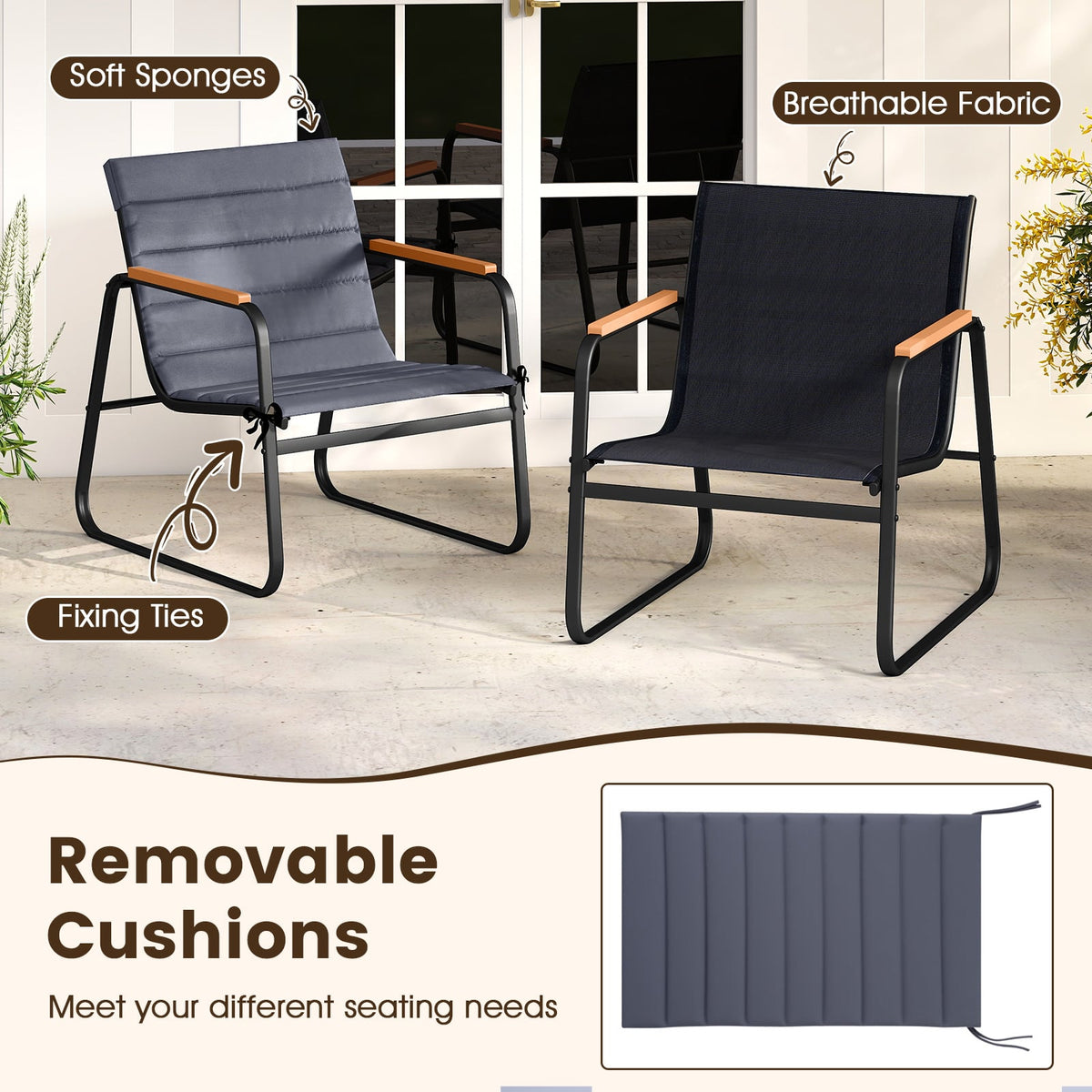 3 Pieces Patio Bistro Set Outdoor Fabric Conversation Set-Gray-Patio Conversation Sets-DECOROLALA